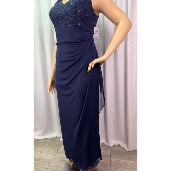 Alex Evenings Navy Sequin Lace Bodice Chiffon Gown Dress Size 18 NWT Formal - Picture 5 of 16